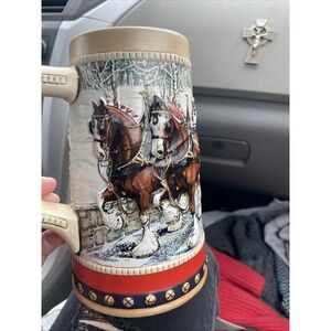 1988 Vintage Budweiser Beer Stein Mug Special Edition Festive Holiday Christmas